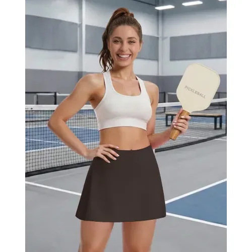 DLOODA High Waist Tennis Skort with Pockets, Brown, view 5