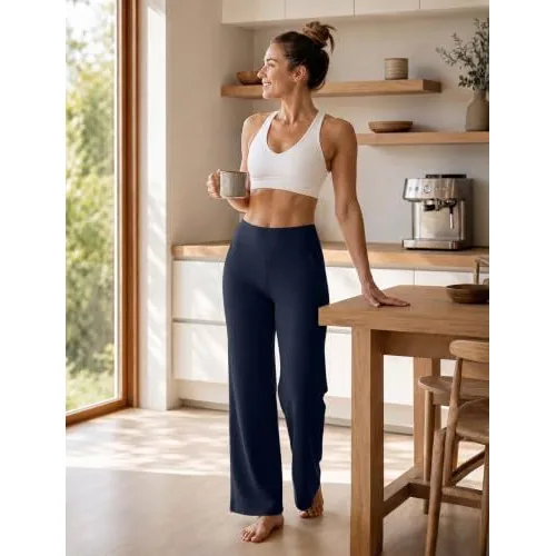 DLOODA High Waist Yoga Wide Leg Pants, Navy, view 4