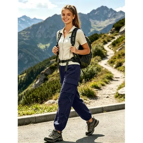 DLOODA Hiking Quick Dry Cargo Joggers with Pockets, Water Resistant, Navy, view 3