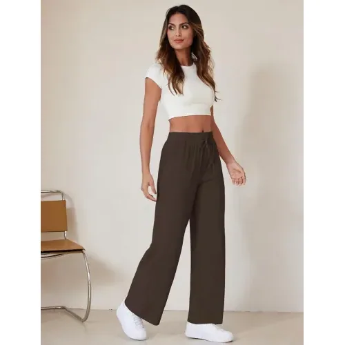 DLOODA High Waist Lounge Drawstring Sweatpants, Brown, view 3
