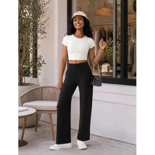 DLOODA High Waist Yoga Wide Leg Pants with Pockets, Black, view 4