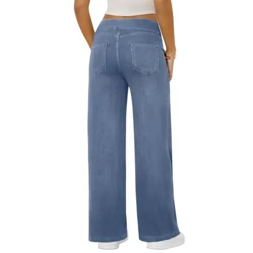 DLOODA High Waist Lounge Denim Wide Leg Jeans, Light Blue, view 2