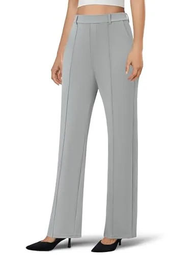 DLOODA High Waist Work Wide Leg Pants, Light Grey