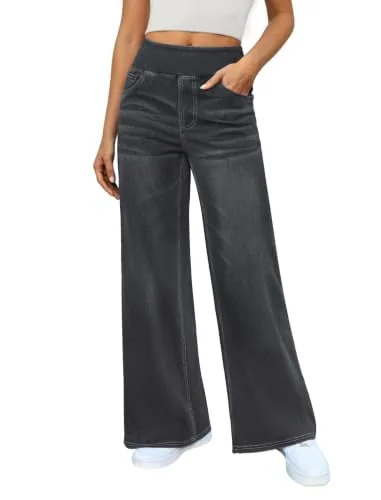 DLOODA High Waist Denim Wide Leg Jeans, Dark Grey