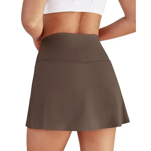 DLOODA High Waist Tennis Skort with Pockets, Brown, view 4