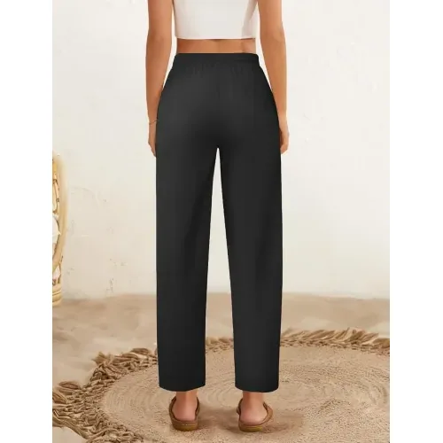 DLOODA High Waist Work Linen Dress Pants, Black, view 2
