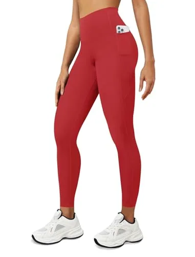 DLOODA High Waist Yoga Leggings with Pockets, Red