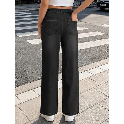 DLOODA High Waist Denim Wide Leg Jeans, Dark Grey, view 2