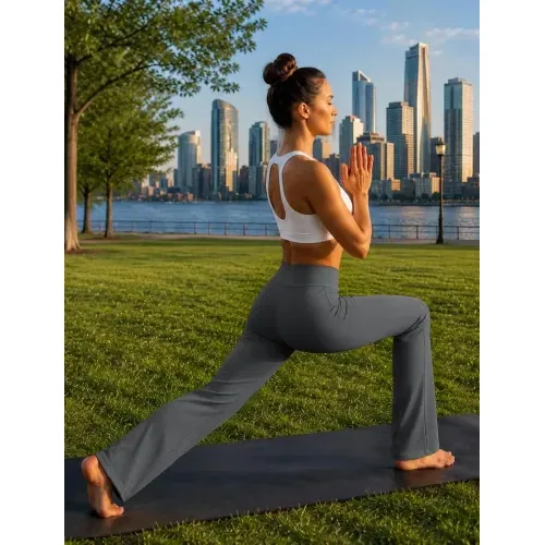 DLOODA High Waist Yoga Wide Leg Pants, Dark Grey, view 3