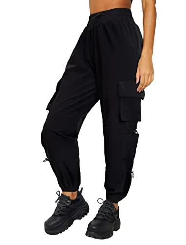 DLOODA Hiking Quick Dry Cargo Joggers with Pockets, Water Resistant, Black