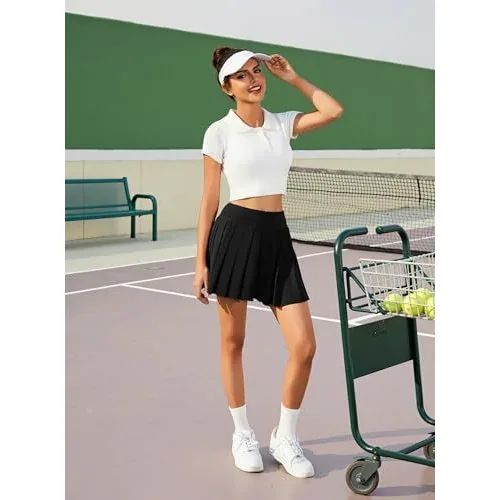 DLOODA High Waist Tennis Pleated Skort with Pockets, Black, view 3