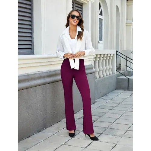 DLOODA Work Bootcut Pants with Pockets, Berry, view 5