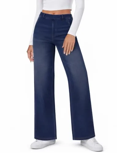 DLOODA High Waist Lounge Wide Leg Jeans, Dark Blue