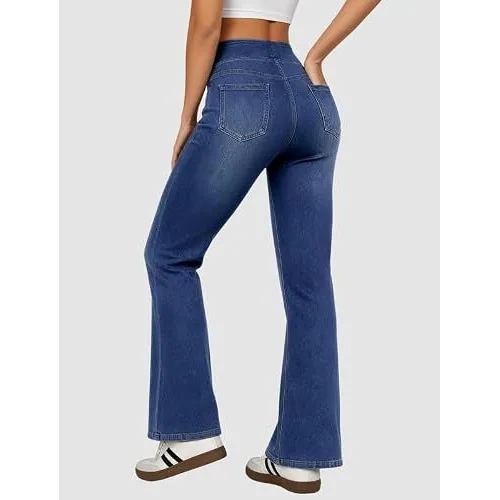 DLOODA High Waist Denim Flare Jeans, Medium Blue, view 2