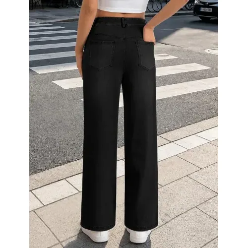 DLOODA High Waist Denim Wide Leg Jeans, Black, view 2
