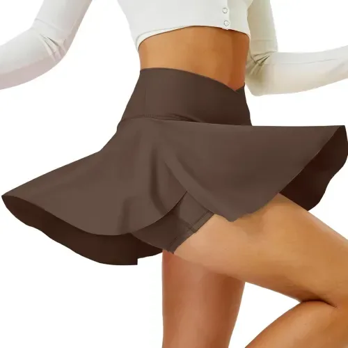 DLOODA High Waist Tennis Skirt Crossover, Brown, view 2