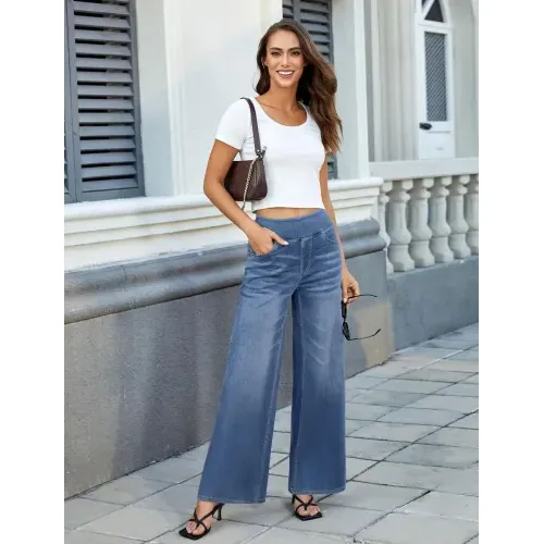DLOODA High Waist Denim Wide Leg Jeans, Medium Blue, view 2