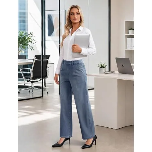 DLOODA High Waist Denim Wide Leg Jeans, Sky Blue, view 3