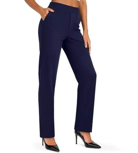 DLOODA High Waist Work Straight Leg Pants with Pockets, Navy