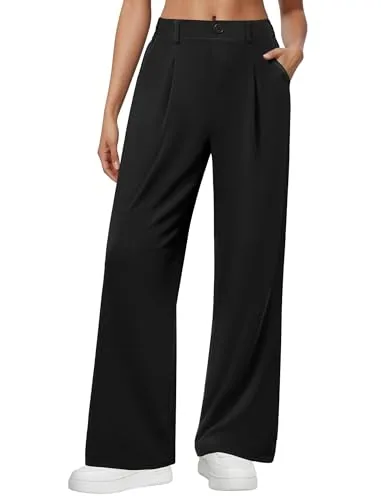 DLOODA High Waist Work Wide Leg Pants, Black