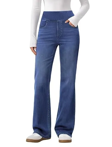 DLOODA High Waist Denim Flare Jeans, Medium Blue