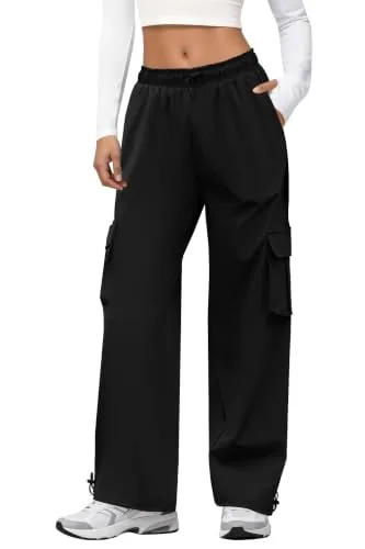 DLOODA High Waist Hiking Quick Dry Cargo Joggers with Pockets, Black