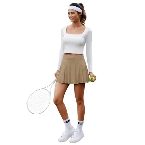DLOODA High Waist Pleated Tennis Skirt, Khaki, view 4
