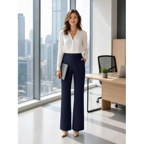 DLOODA High Waist Work Dress Pants with Pockets, Navy, view 3