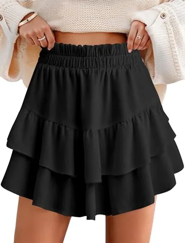DLOODA High Waist Ruffle Skort with Pockets, Black