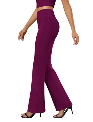 DLOODA Work Bootcut Pants with Pockets, Berry