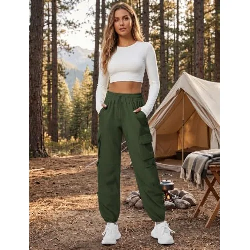 DLOODA Hiking Baggy Cargo Joggers with Pockets, Army Green, view 3