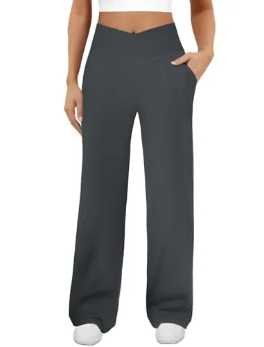 DLOODA High Waist Yoga Sweatpants Crossover, with Pockets, Grey
