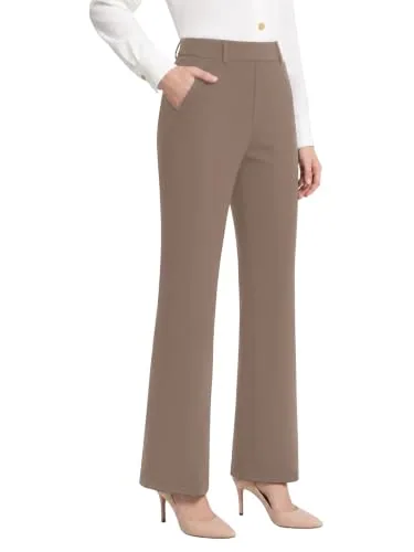 DLOODA High Waist Work Dress Pants with Pockets, Deep Khaki