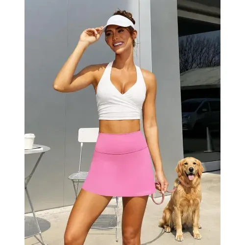 DLOODA High Waist Tennis Skort with Pockets, Pink, view 6