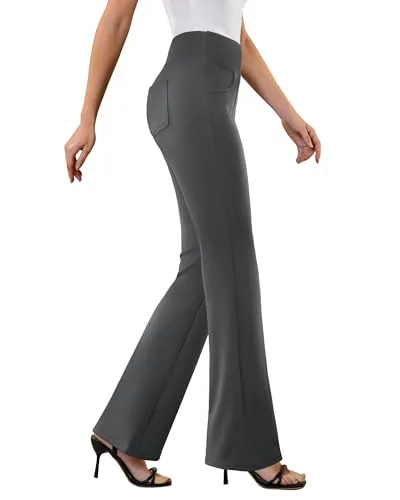 DLOODA High Waist Work Flare Pants with Pockets, Dark Grey